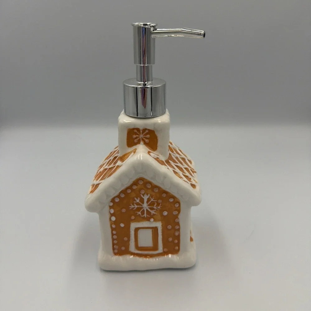 Ceramic Gingerbread House Soap Dispenser Christmas Holiday Kitchen Bathroom